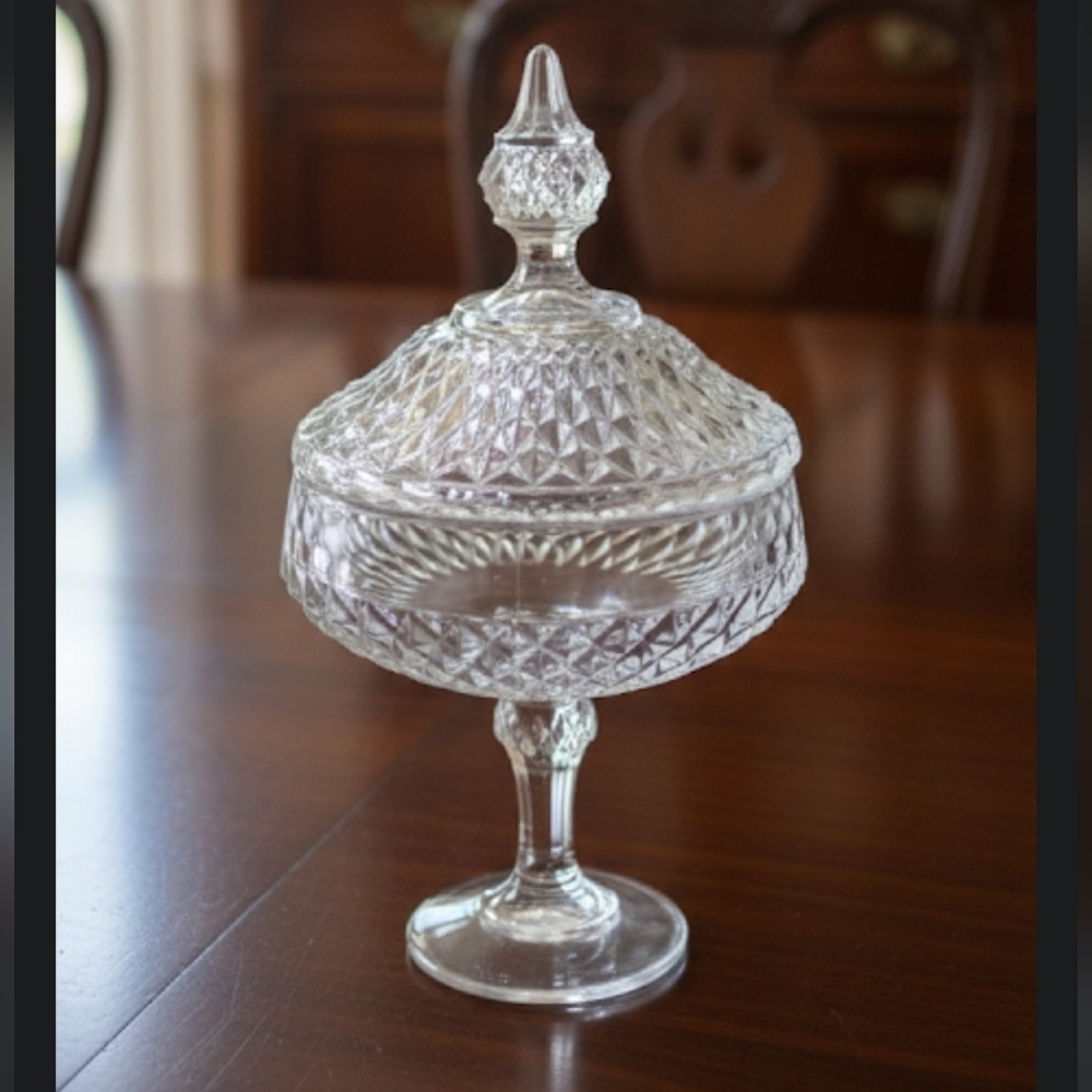 Indiana Glass Tall Diamond Candy Dish